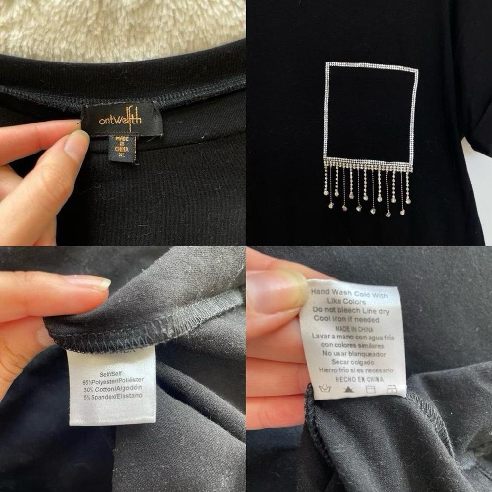Black Boxy T-shirt with Sparkly Rhinestone Embellished Pocket | Size XL - Picture 7 of 7